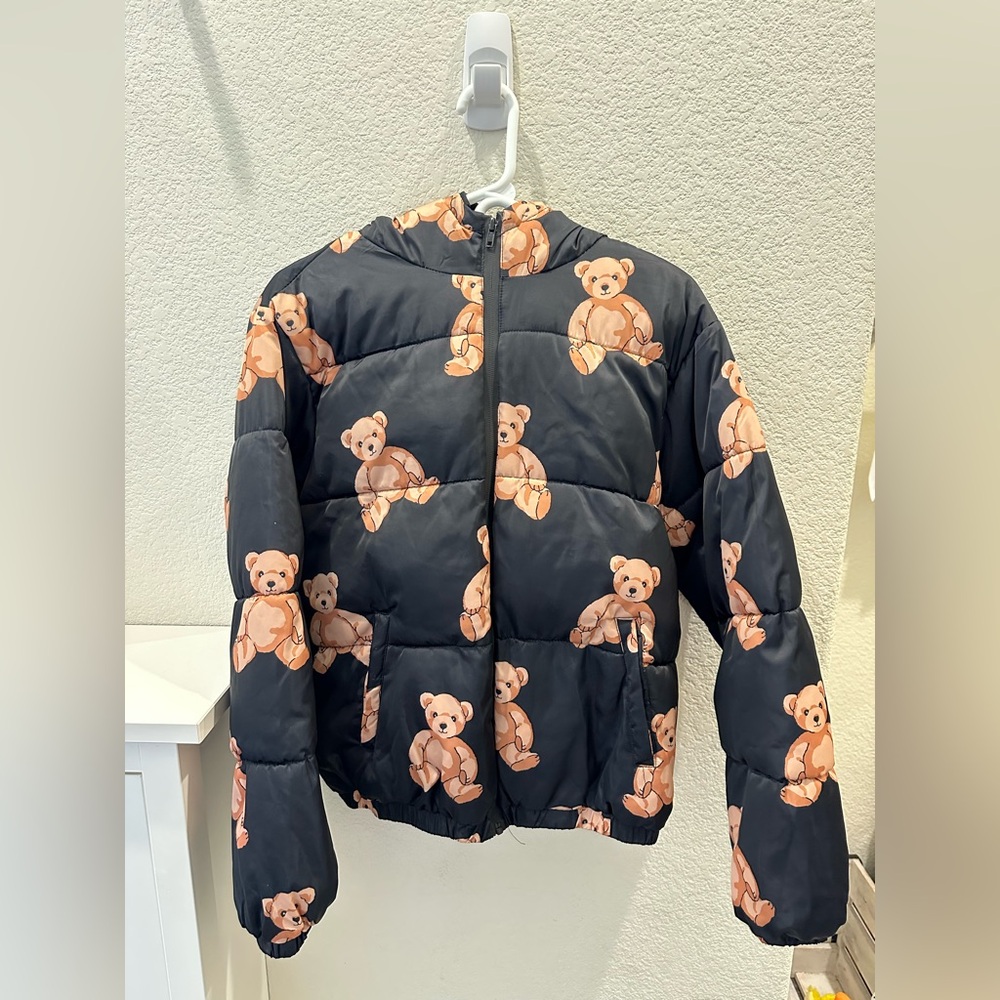 Teddy Bear Print Puffer Jacket - Small